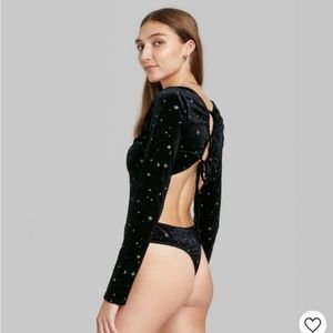 Wild Fable Galaxy Black Velvet Women's Long Sleeve Bodysuit